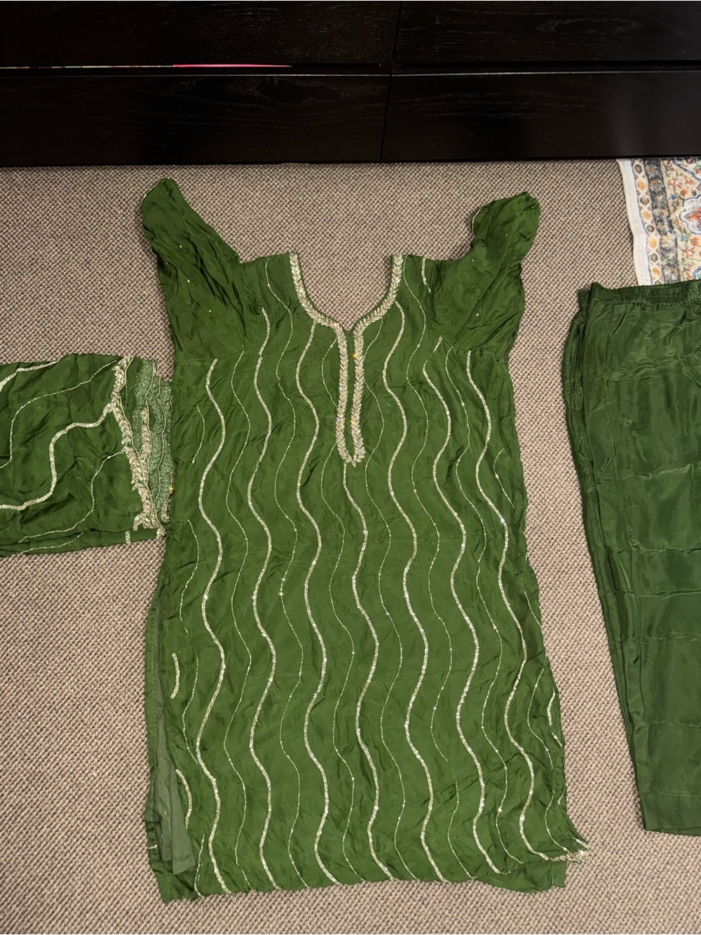 Green Embroidered Women's Kameez with Matching Pants